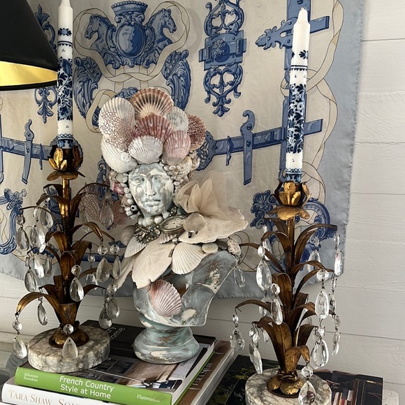 •VINTAGE TOLE GILT MARBLE CANDELABRA• - Picture 3 of 15